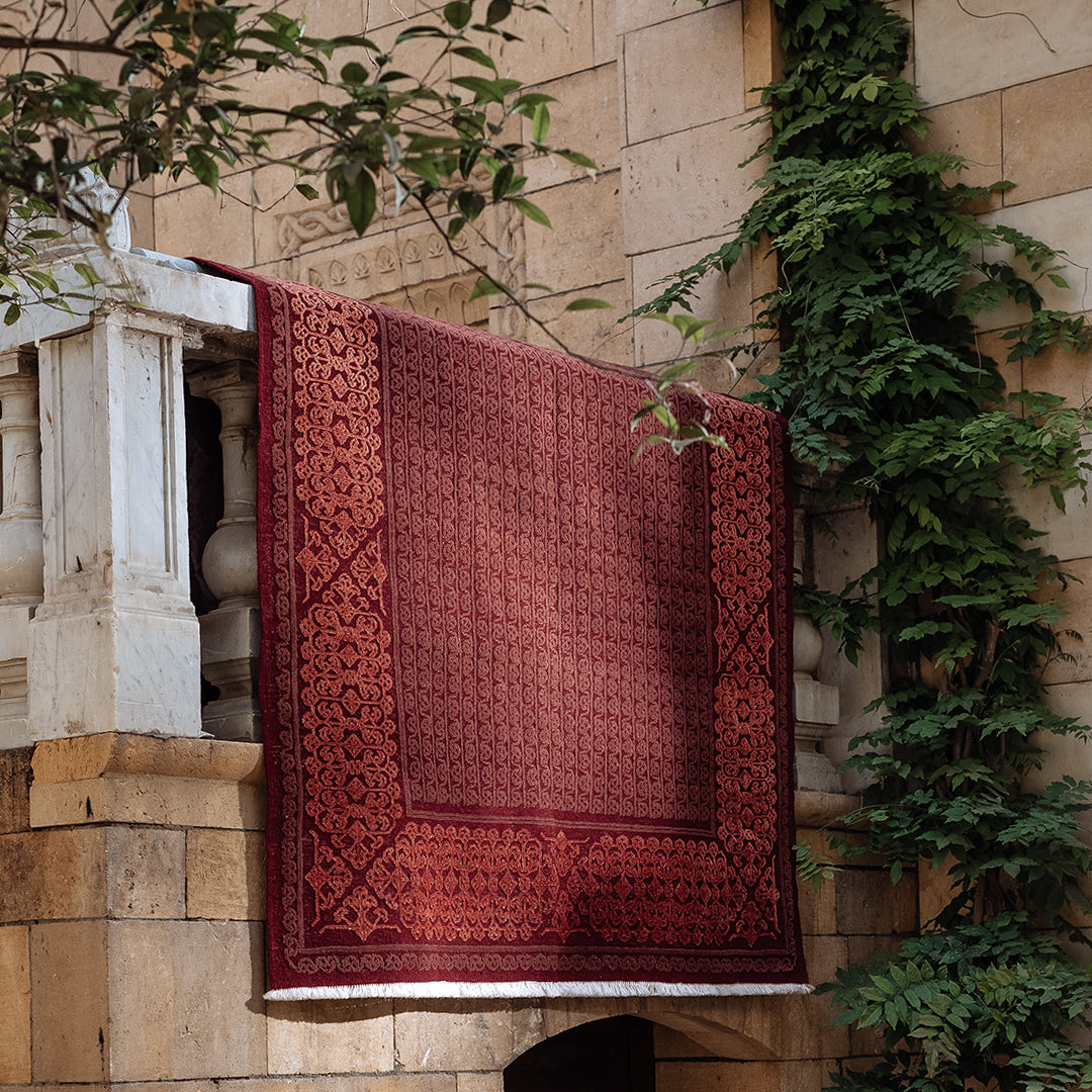 Red Arabesque Hand-knotted Carpet