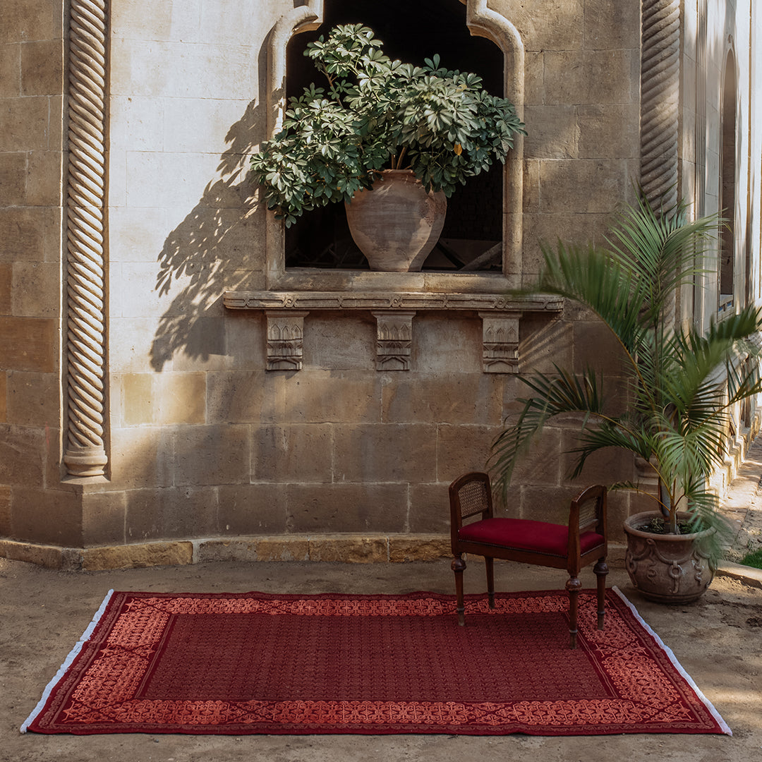 Red Arabesque Hand-knotted Carpet